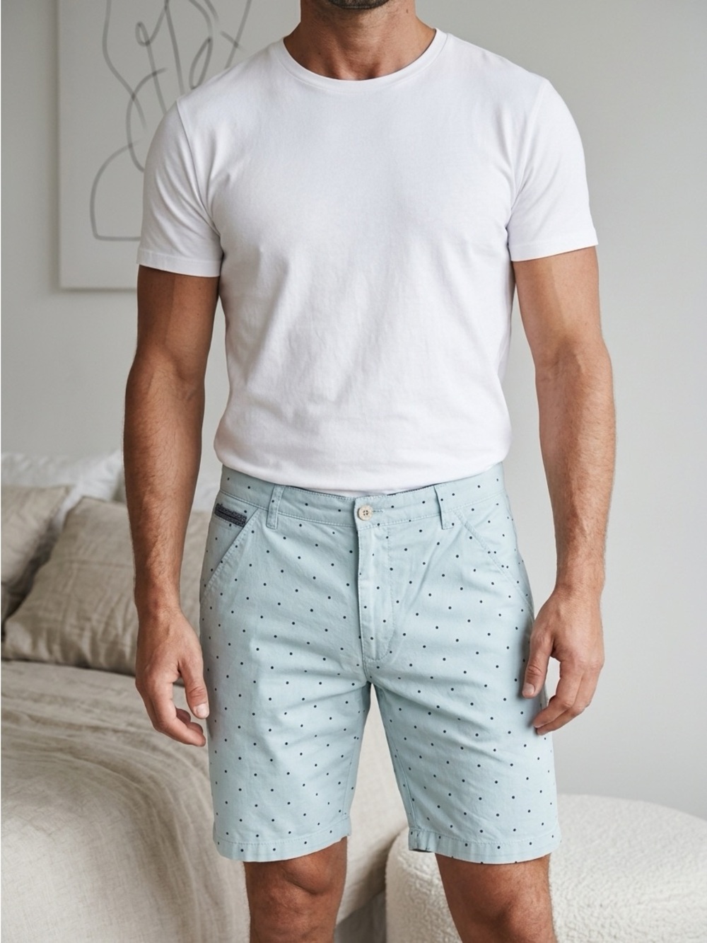Hudson & Barrow Men's Light Blue Polka Dot Cotton Shorts - Picture 1 of 9